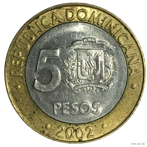 Доминикана 5 песо, 2002
