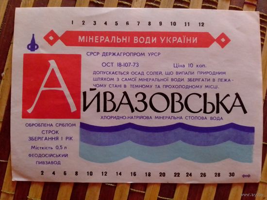 Этикетка от минералки.УССР. Феодосия