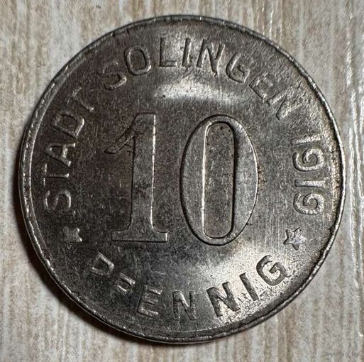 Монета 10 пфеннигов 1919 год. Золинген. Веймарская республика. С рубля без МЦ.