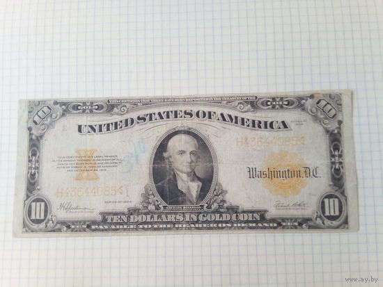 США USA  10 долларов 1922 год.Gold sertificat