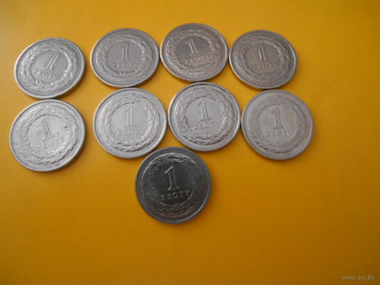 Польша 1 злотый. Года: 1990,1994,1995,1995,2009,2014,2015,2020,2020