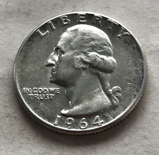 США 25 центов (квотер) 1964 (Филадельфия) - серебро 0,900, состояние!