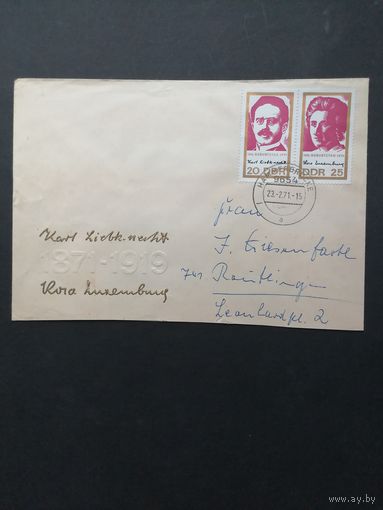 ГДР 1971 КПД с полной серией марок "100 лет со дня рождения Розы Люксембург и Карла Либкнехта" (гашение) Mi.1650-1651 каталог 3.00 евро