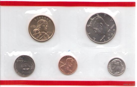 Годовой набор монет США 2006 г. с одним долларом Сакагавея "Парящий орел" двор D (1; 10; 25; 50 центов + 1 доллар) _UNC