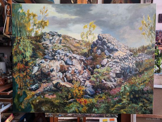 Картина "Руины церкви" масло Лалыко Б.Г