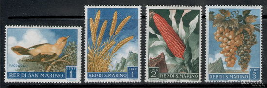 Сан-Марино 1958/ Фрукты и сельскохозяйственная продукция/Флора/ Фауна/ 4 Чистых Марки из серии