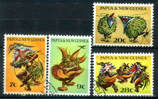 Британские колонии - Папуа Новая Гвинея - 1971г. - танцы, национальные костюмы - 4 марки - полная серия, гашёные [Mi 211-214]. #3-WB-98-A-1