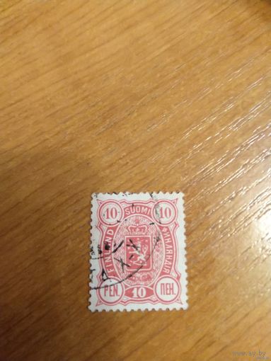1889 Царская Россия Великое княжество Финляндское Мих 29 красная зуб 14 на 13 герб (4-3)