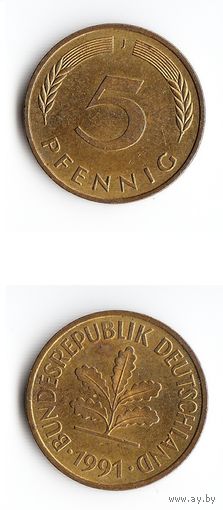 5 пфеннигов Германия 1991 года(J)
