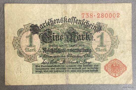 Банкнота 1 марка 1914 год. Германская империя. С рубля без МЦ.