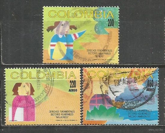 Колумбия. 200 лет Французской Организации Прав человека. Дети. 1993г. 3 марки.