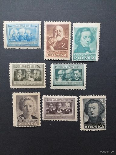 Польша 1947 Полная серия марок "Польская культура" (чистая* следы от наклеек) Mi.455А-462А каталог 10.00 евро