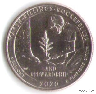 25 центов 2020 г. Парк=54 Национальный исторический парк Рокфеллера Вермонт Двор P _состояние UNC