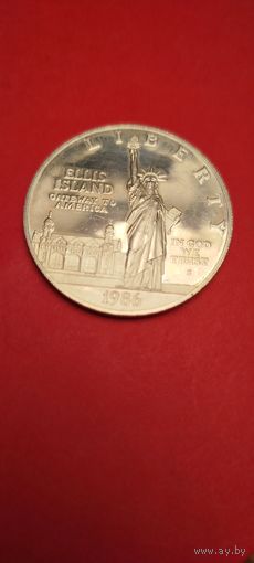Доллар 1986. США. Остров Эллис, Ворота в Америку. Серебро. С рубля. (04) Штемпельный блеск.