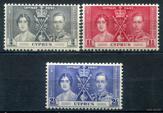 Британские колонии - Кипр - 1937г. - коронация короля Георга VI и королевы Елизаветы - 3 марки - полная серия, MLH [Mi 133-135]. #4-B6-128-A-1