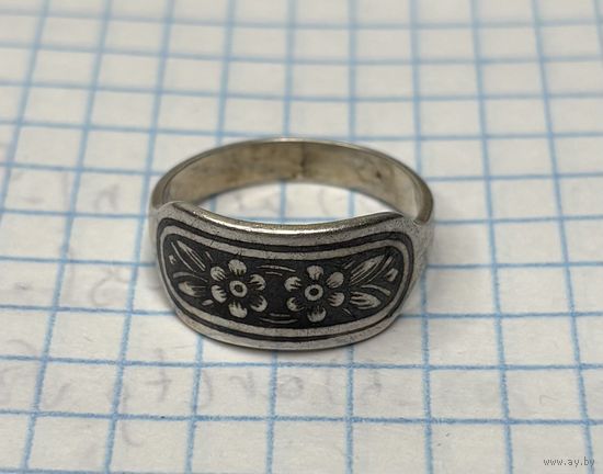 С 1 РУБЛЯ! КОЛЬЦО ЧЕРНЬ СЕРЕБРО 875 ПРОБА 3.3 ГРАММА 17.7 РАЗМЕР
