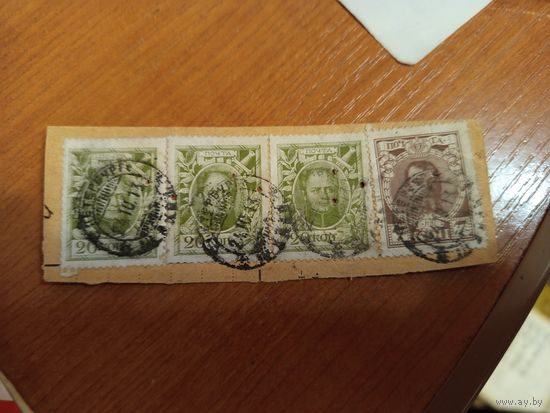 1913 Россия вырезка с марками Мих 83 и 87 императоры Николай 2 и Александр 1  (4-3)