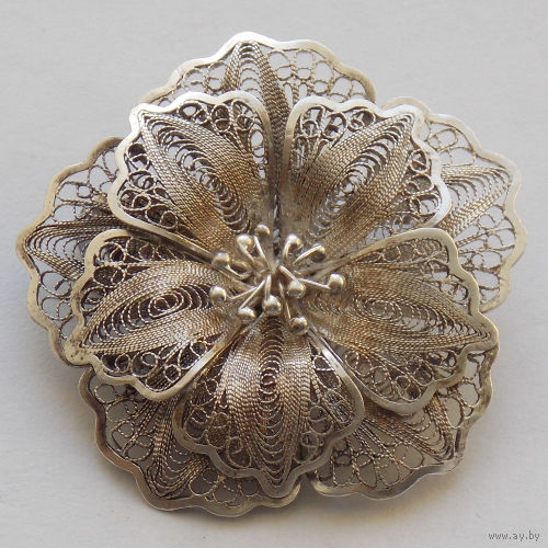 Винтажная брош скань клеймо 925