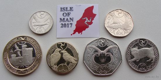 Остров Мэн. набор  6 монет  5, 10, 20, 50 пенсов + 1, 2 фунта  2017 года