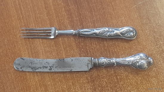 Нож + вилка с серебряными ручками 800 пр.