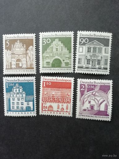 ФРГ 1966 Шесть марок из серии "Стандарт. Памятники архитектуры" (чистые**) Мi.489,493,499-501,503 каталог 6.40 евро