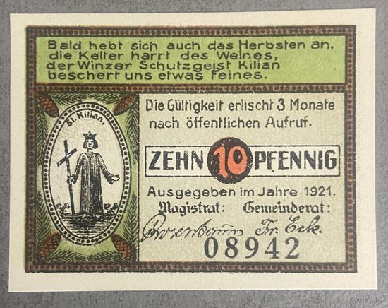 Нотгельд , 10 пфеннигов, Ланвеген 1921 год. Веймарская республика
