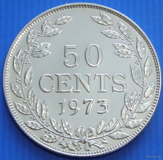 Либерия. 50 центов 1973 год  KM#17a.2  Тираж: 1.000.000 шт   Редкий год!!!