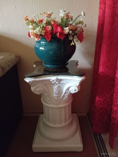 - ПОЛУ-ПЬЕДЕСТАЛ 56х34 Бетон Стекло Пластик Резина Вазон Цветы искусственные + запасное стекло-столешница