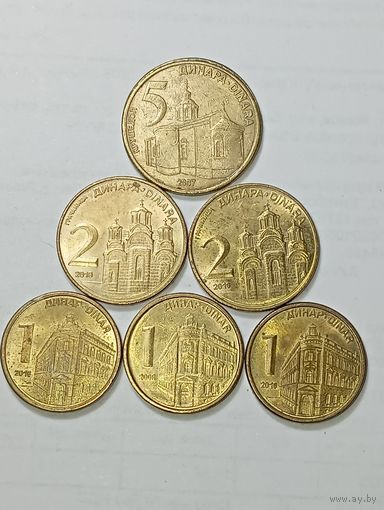 Сербия 5 динар 2007 , 2 Динара 2016 , 2018 , 1 динар 2006 , 2016 , 2018 года .