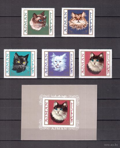 Аджман 1969 Фауна домашние кошки - 5 марок + 1 блок MNH**
