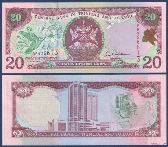Тринидад и Тобаго, 20 долларов 2002 г., P-44b (BR, саблеклювая колибри), UNC
