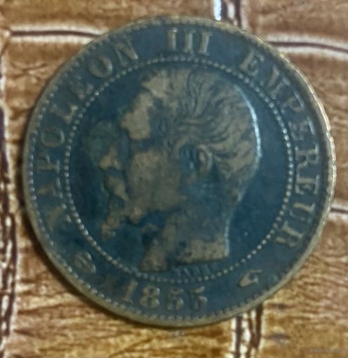 Монета 5 сантимов 1855 год. Франция. Император Наполеон III.