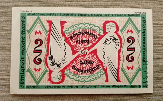 Werty71 Германия 2 марки 1918  банкнота Билефельд