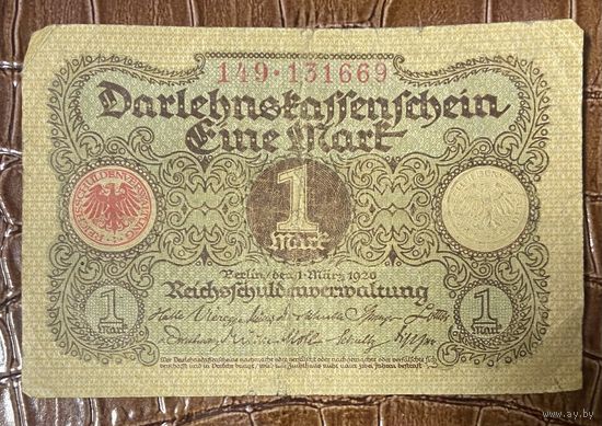 Банкнота 1 марка 1920 год. Веймарская республика.