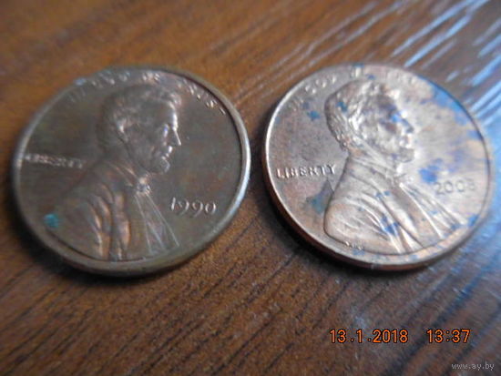 1 цент, США, 1990 и 2008 г.г.