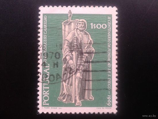 Португалия, 1969. Статуя Жуана Родригеса Кабрильо, исследователя побережья Калифорнии