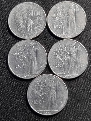 Италия 100 Лир  4 шт + FAO 1979