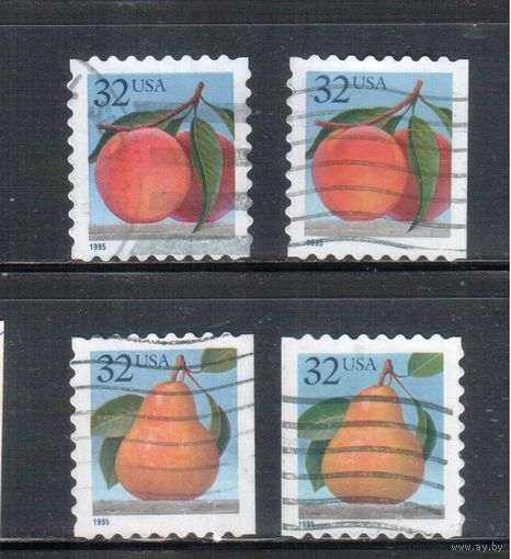 США-1995 (Мих.2603-2604) , гаш. , Стандарт, Фрукты, (полная серия), разн.зубцовки