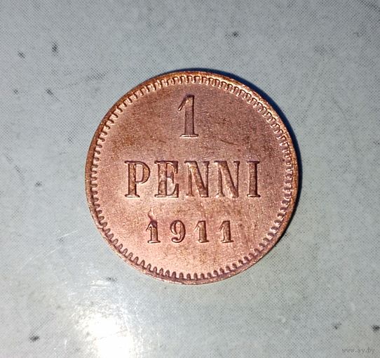 1 пенни 1911 года Финляндия. Император Николай 2. Красивая монета!