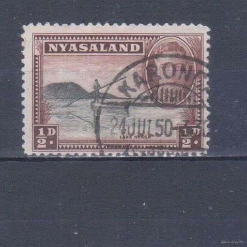 [2057] Британские колонии. Ньясаленд 1945. Георг VI.Лодка.Озеро Ньяса. Гашеная марка.