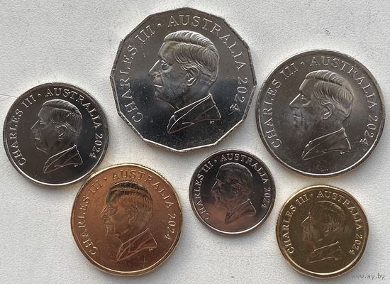 Австралия 5, 10, 20, 50 центов, 1, 2, доллара 2024 г. Набор. Карл III