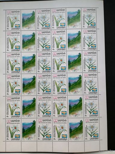 Украина 1996 Лист из 24 марок "Красная книга Украины. Растения" (чистый**) Mi.186-187 каталог 12.00 евро