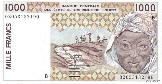 Бенин 1000 франков образца 2002 года UNC pB211Bm