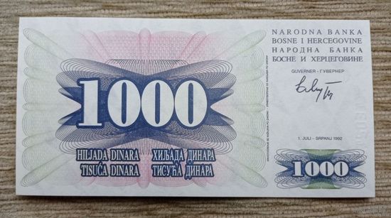 Werty71 Босния и Герцеговина 1000 динаров образца 1992 года UNC банкнота