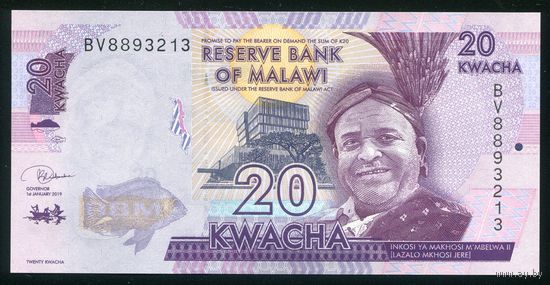 Малави 20 квача 2019 г. P63e. Серия BV. UNC