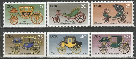 ГДР. Исторические кареты. 1976г. Mi#2147-52. Серия.