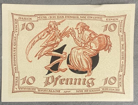 Нотгельд 10 пфеннигов 1921 год. Арнштадт. Веймарская республика