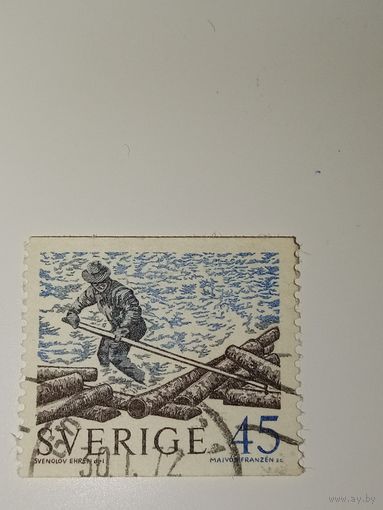 Марка Швеция 1970 год  Сплавщик леса