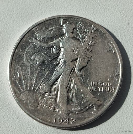 С рубля без мц! 50 центов 1942 США шагайка серебро