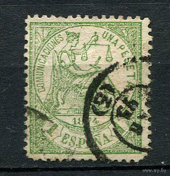 Испания (Республика I) - 1874 - Аллегория Испания с весами 1Pta - [Mi.142] - 1 марка. Гашеная.  (Лот 122P)